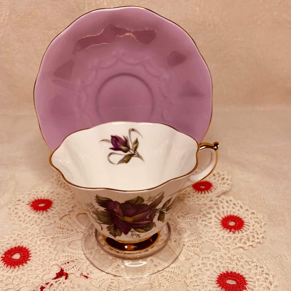 Queen Anne Bone China Purple Floral Teacup